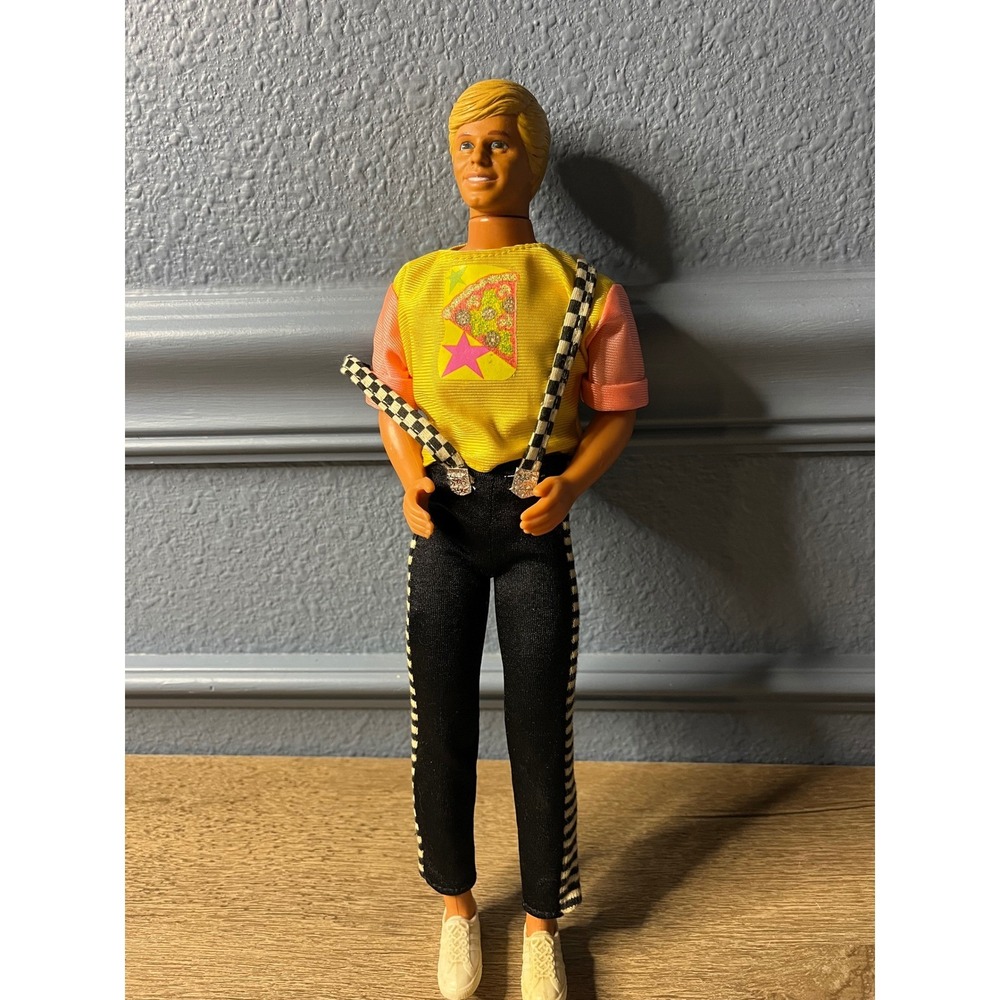 1989 Good Times Ken Doll Blonde Wavy Hair Yellow Pink Outfit Suspenders